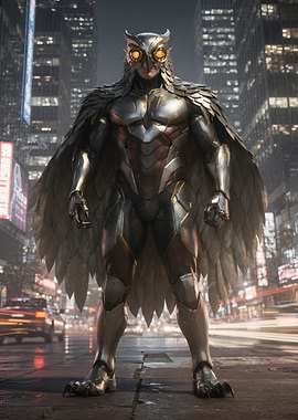 Owl-themed superhero in a city