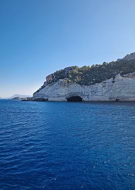 Cave in a cliff face by the sea