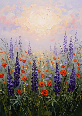 Impressionistic Field of Flowers at Sunrise