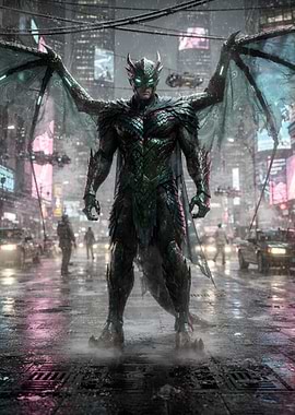 Dragon Man in Cyberpunk City