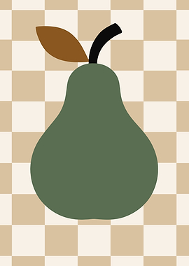 Green Pear on Checkerboard Background