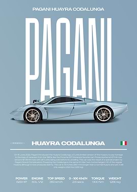 Pagani Huayra Codalunga Car Poster
