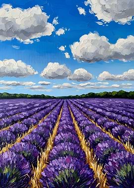 Lavender Field Under a Cloudy Sky
