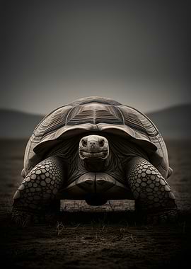 Giant Tortoise in a Barren Landscape