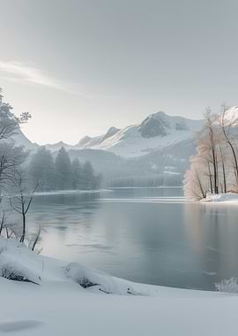 Winter Lake and Mountains