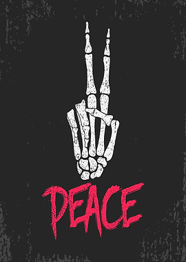 Skeleton hand peace sign with text