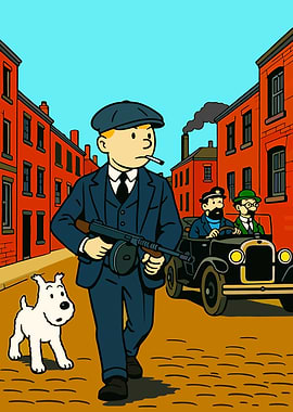 Tintin and Snowy in a Gangster Scene