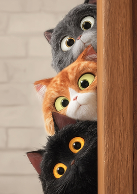 Three Curious Cats Peeking Funny Meme
