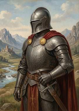 Knight in Armor with Castle Landscape