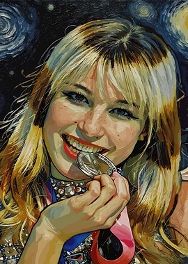 Woman biting a medal