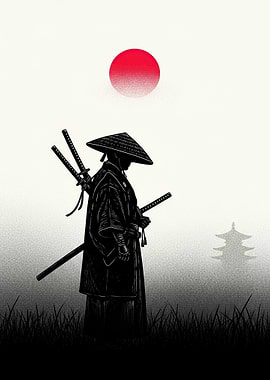 Samurai Warrior Under a Red Sun