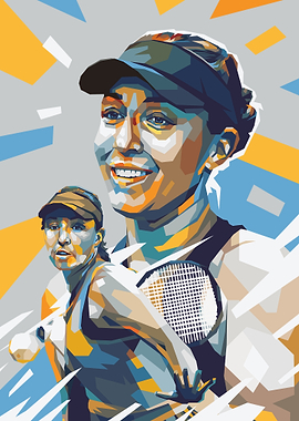Portrait illustration of Jessica Pegula in colorful style