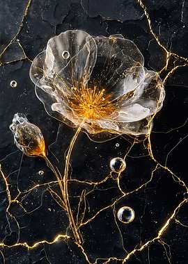 Glass Flower Gold Kintsugi Marble