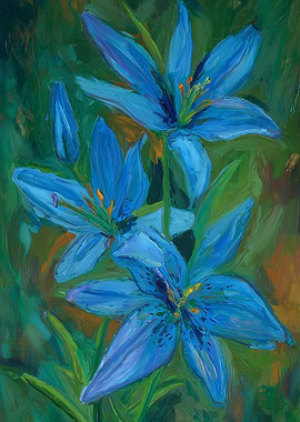 Blue Lily Flowers Painting