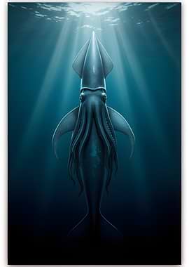 Giant Squid in Deep Ocean