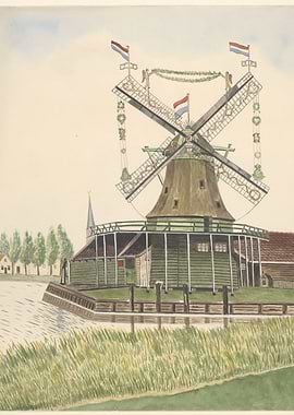 Dutch Windmill with Flags and Wreaths