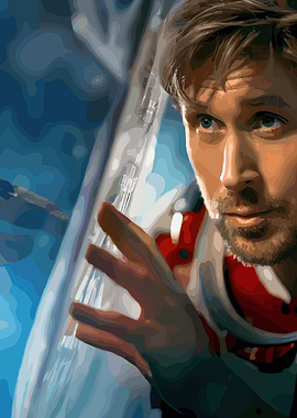 Man in Space Suit Looking Out Window