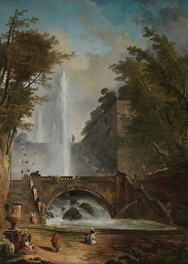 Grand Waterfall and Garden Scene