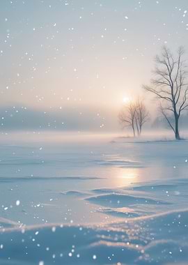 Winter Sunrise Over Snowy Landscape