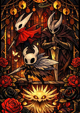 Hollow Knight Characters in Stained Glass Style