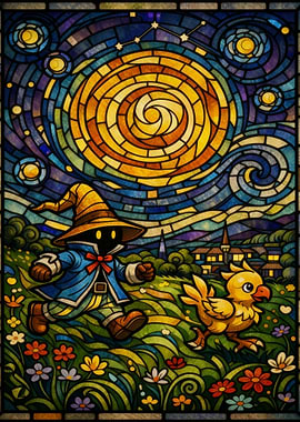 Vivi and Chocobo in Stained Glass