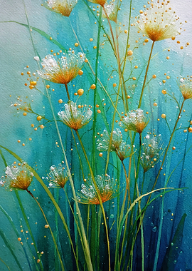 Watercolor painting of delicate white and yellow flowers