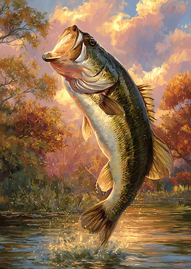 Largemouth Bass Leaping from Water