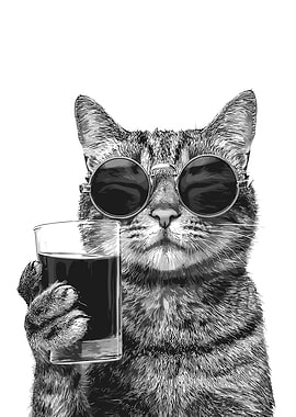 Cool Cat with Sunglasses and Drink