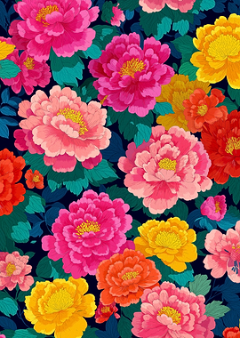 Vibrant Peony Floral Pattern
