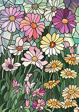 Stained Glass Daisy Garden
