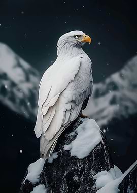 Majestic White Eagle in Snowy Mountains