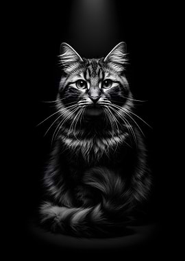 Dramatic Portrait of a Fluffy Cat