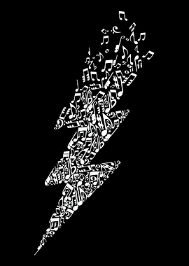 Music Lightning Bolt Poster, Musical Notes Wall Art, Black White Music Energy Print