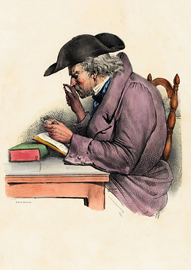 Man Reading with Magnifying Glass