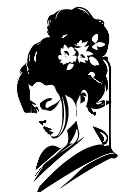 Geisha with Flowers in Hair