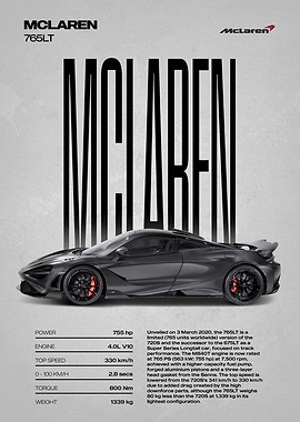 McLaren 765LT Car Poster
