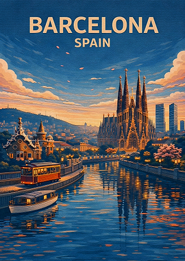 Barcelona Spain Vintage Poster