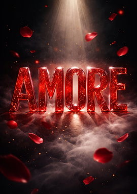 Amore Text Art with Rose Petals