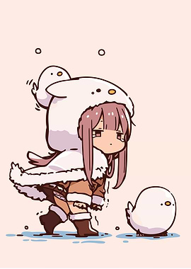 Chibi Girl in Winter Outfit with Bird Companion