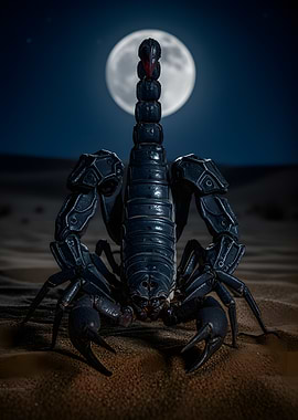 Scorpion in the Desert Under the Moon