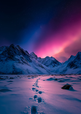 Aurora Borealis over Snowy Mountains