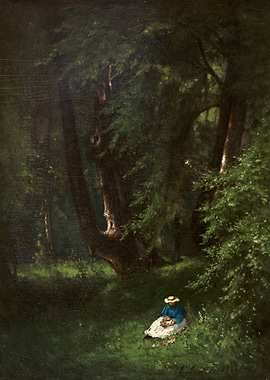 Woman in a forest gathering flowers