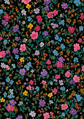 Black Floral Pattern with Colorful Flowers