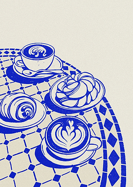 Coffee and Pastries on a Mosaic Table