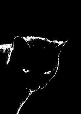 Black Cat Silhouette with Glowing Eyes