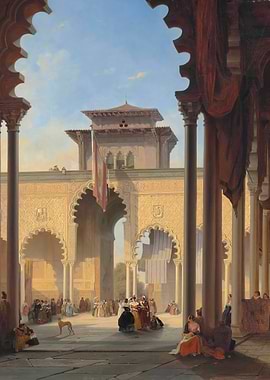 Courtyard with Moorish Architecture and Figures