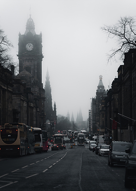 Foggy Edinburgh Princess Street Scene