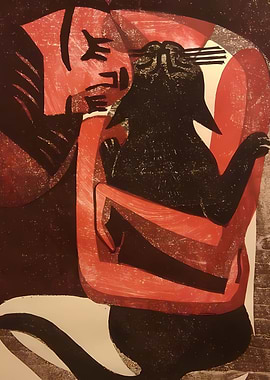 Abstract Embrace of Human and Cat