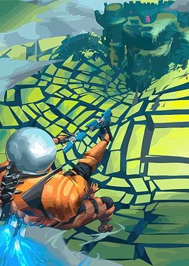 Astronaut facing a giant robot