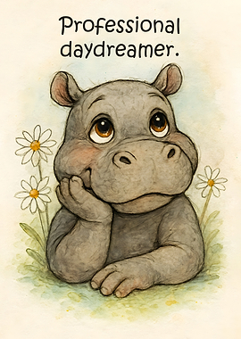 Cute Hippo Daydreaming